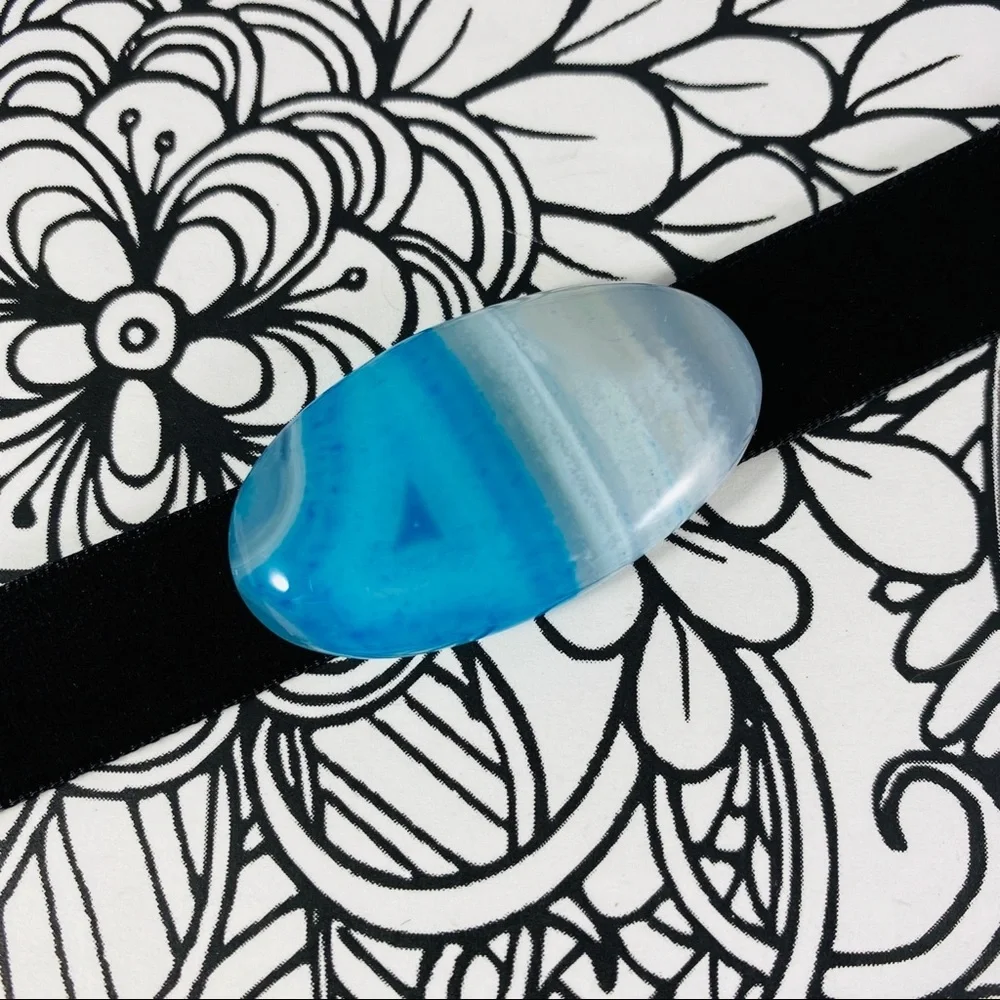 Aqua Lace quartz on a sexy velvet choker OOAK